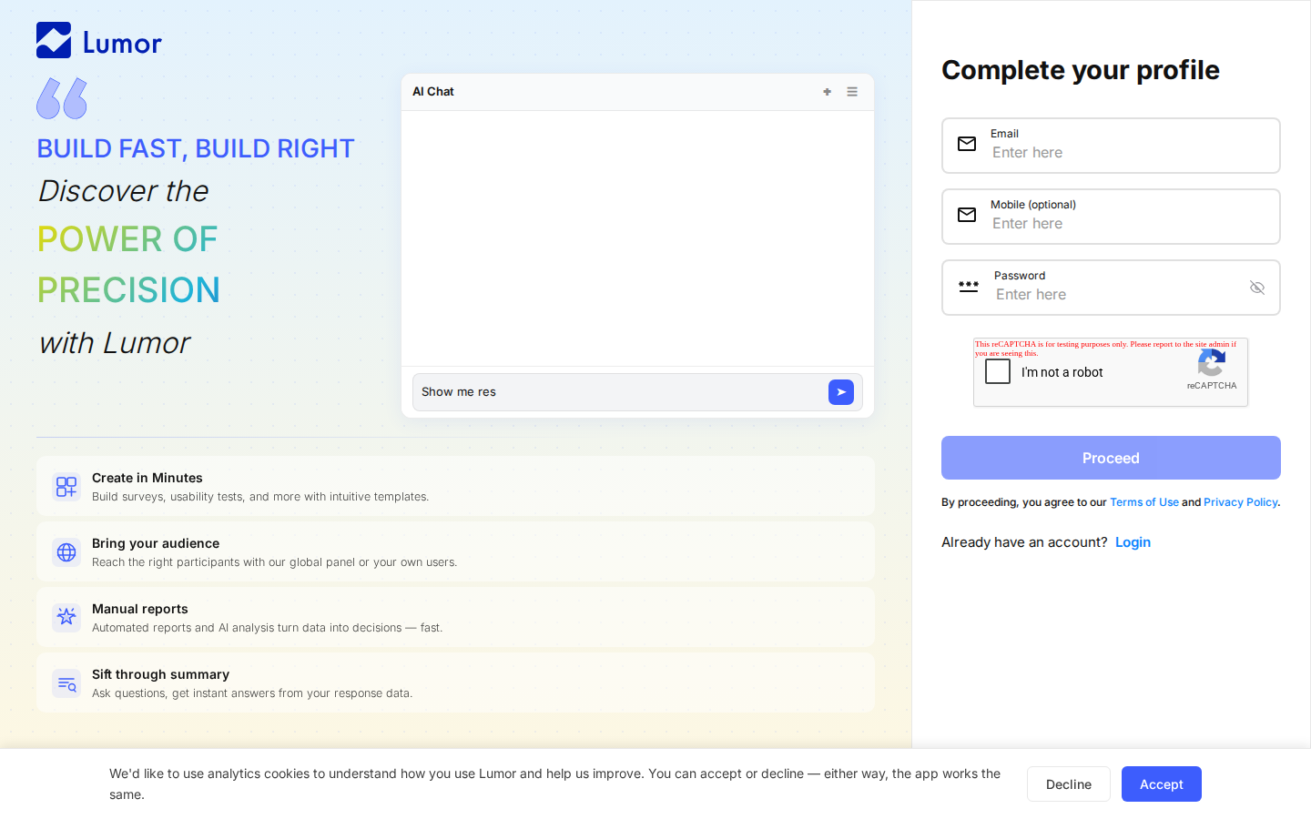 Lumor sign-up page