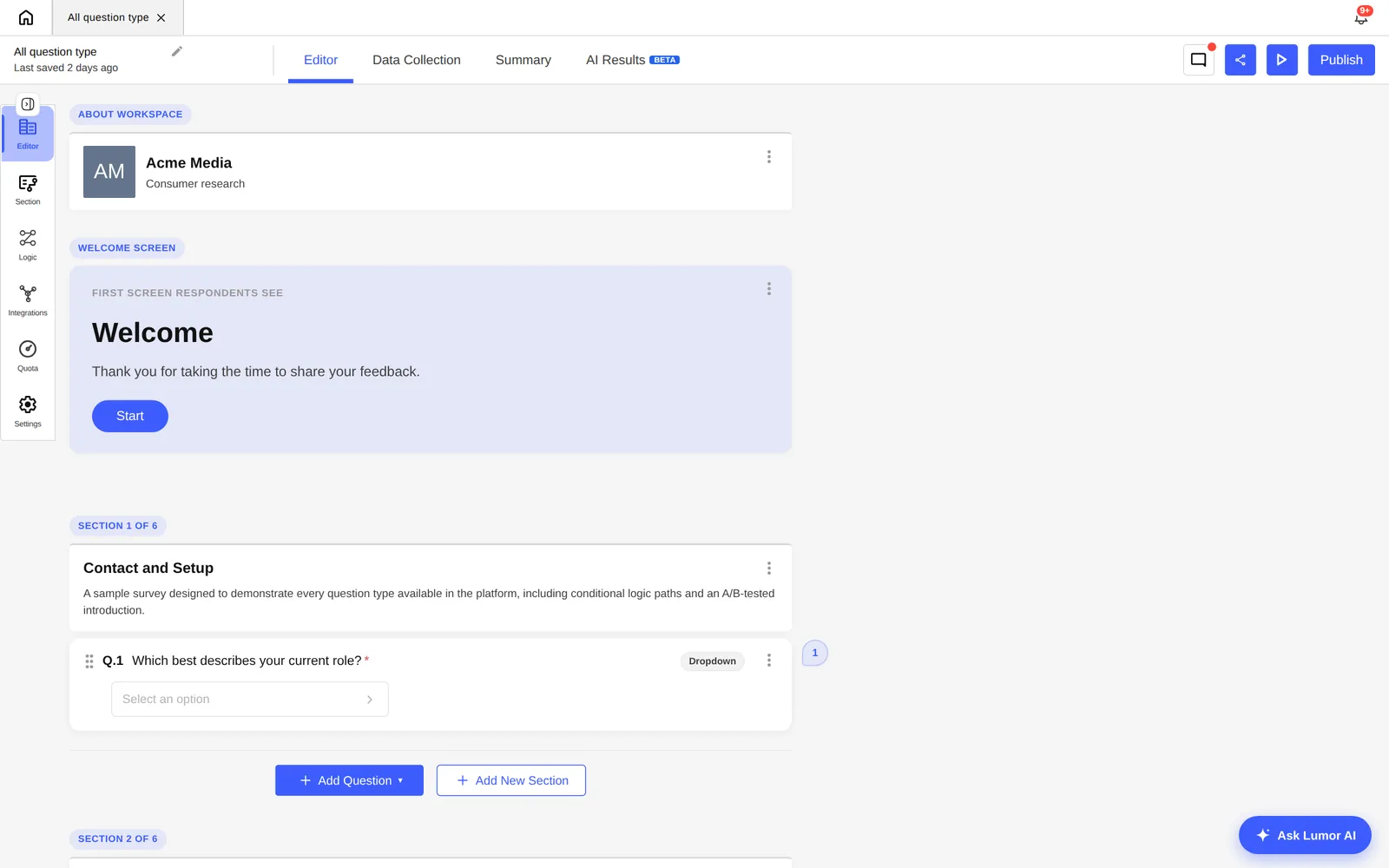 How to Build Your First Survey in Lumor